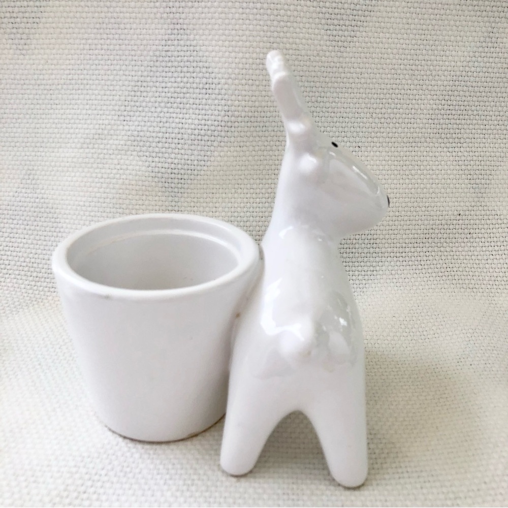 White Ceramic Reindeer Planter Christmas Holiday winter tea light plants NWT - Picture 4 of 6